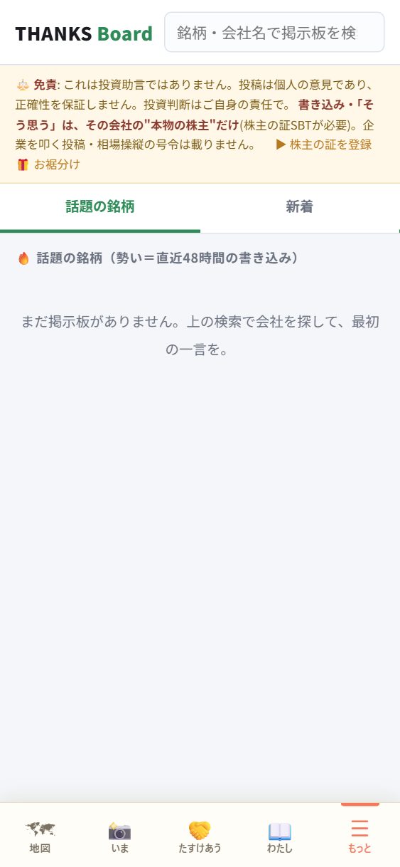 📈 THANKS Boardの頁。