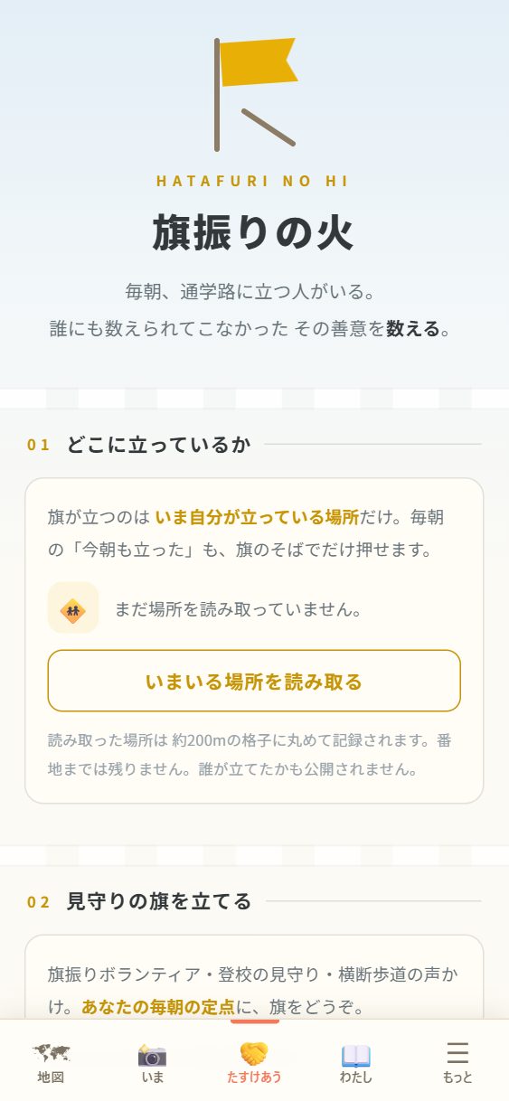 🚸 旗振りの火の頁。